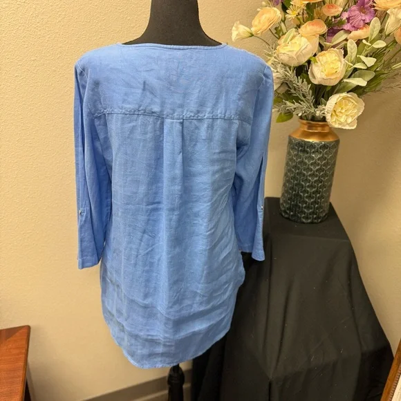 Jones New York 100% Linen Blue Zip Front Top – Size M - Picture 4 of 9